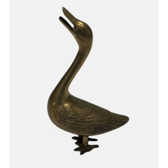 Vintage Leonard Solid Brass Goose Geese, Hand Crafted, 9” Tall, MCM Heavy - Picture 1 of 7